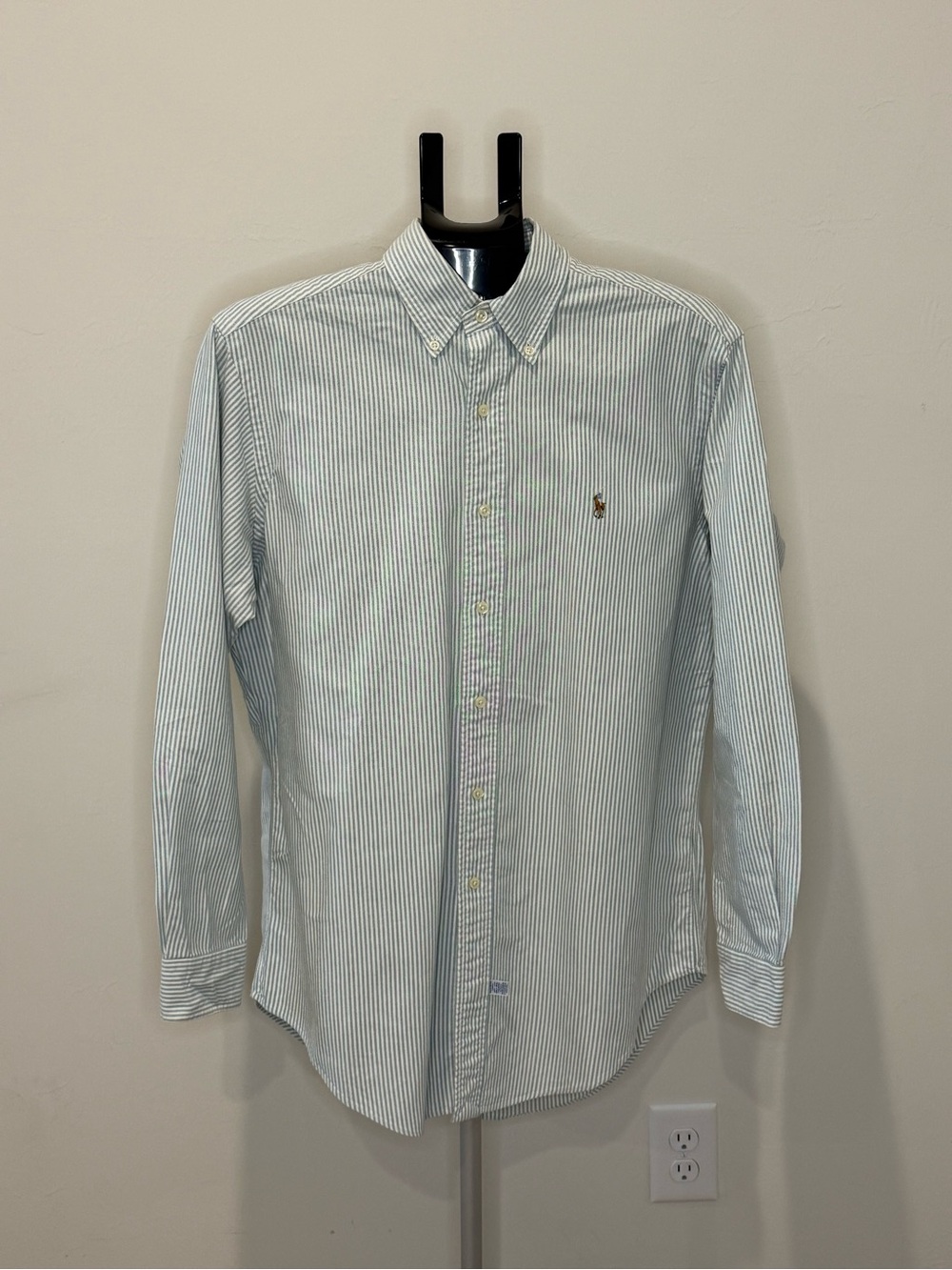 Polo by Ralph Lauren Light Green and White Striped Button-Down Shirt